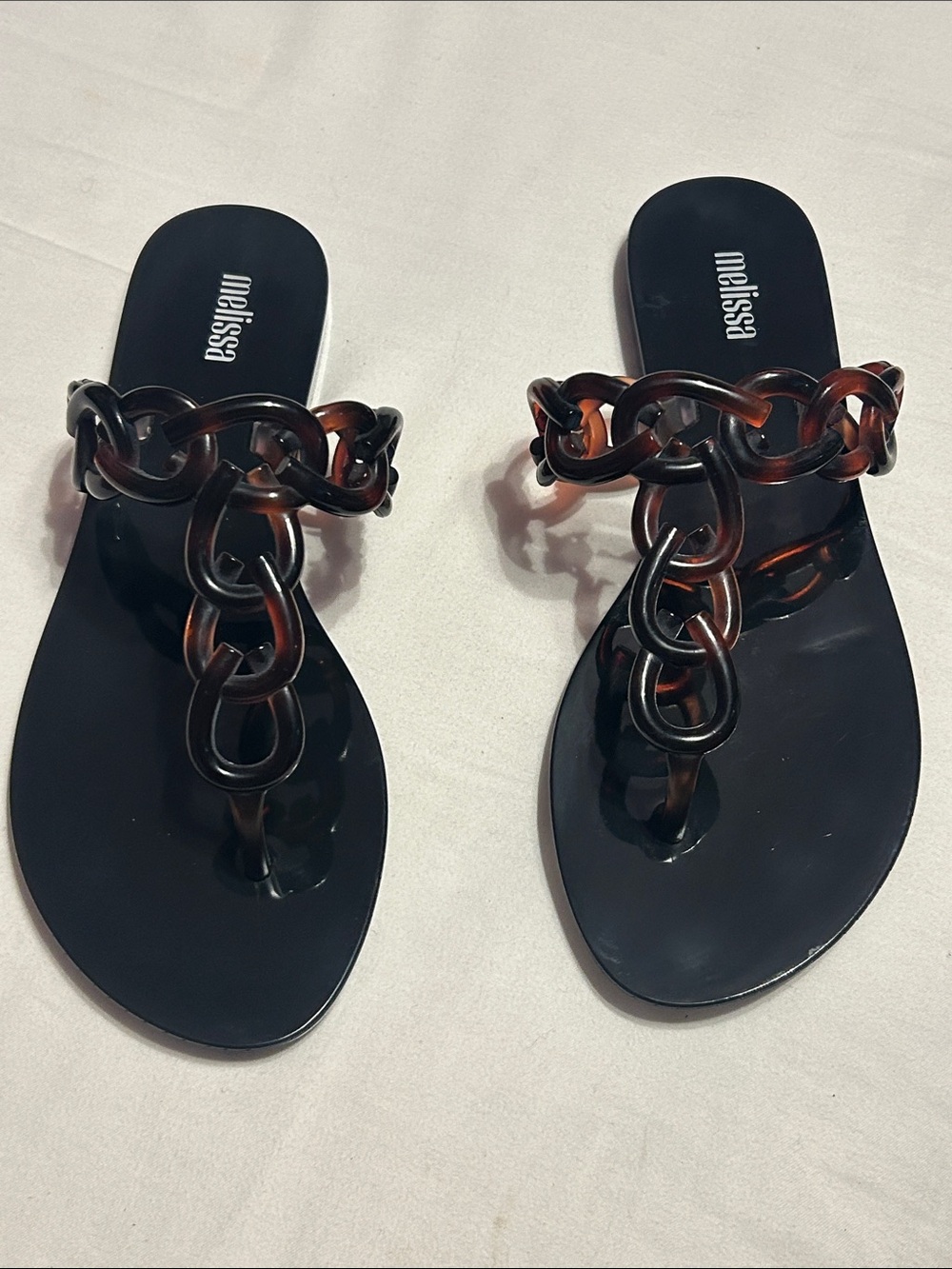 Melissa Black Sandals with Tortoiseshell Chain Detail